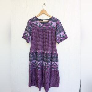 Vermont Country Store Dress Purple Cotton Patio Muumuu Pockets Housedress Small